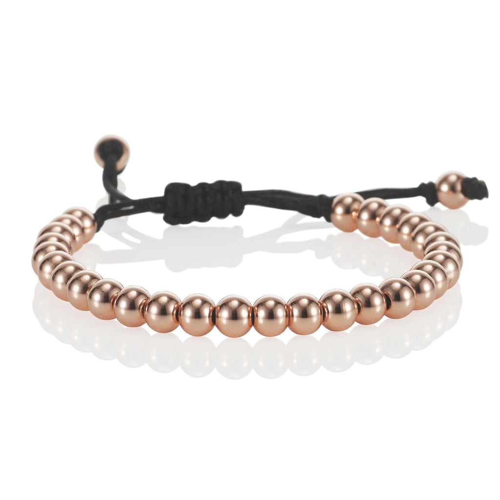 Rose Gold Bracelet for Kids with Metal Beads on Adjustable Black Cord - namana.london