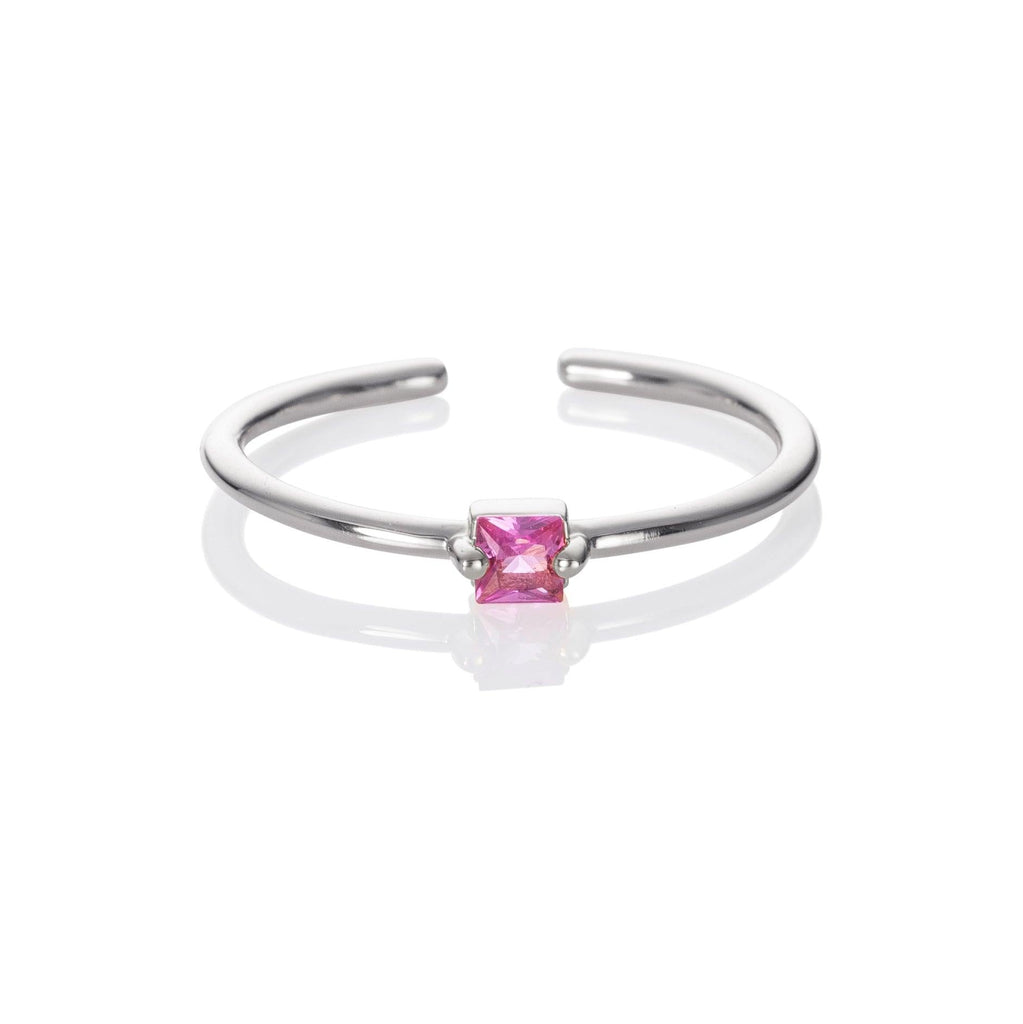 Adjustable Light Pink Ring for Women with a Square Zirconia Stone