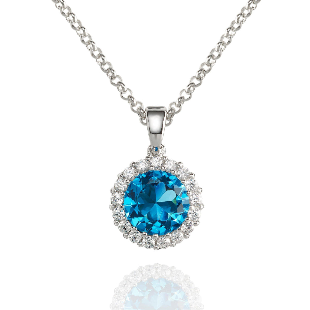 Halo Pendant Necklace with a Light Blue Cubic Zirconia Stone - namana.london