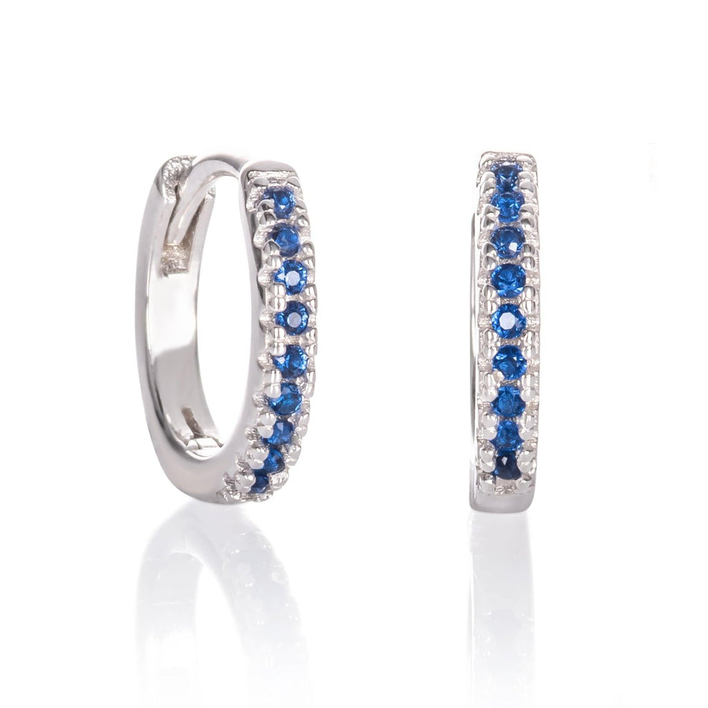 925 Sterling Silver Mini Blue Hoop Earrings for Women