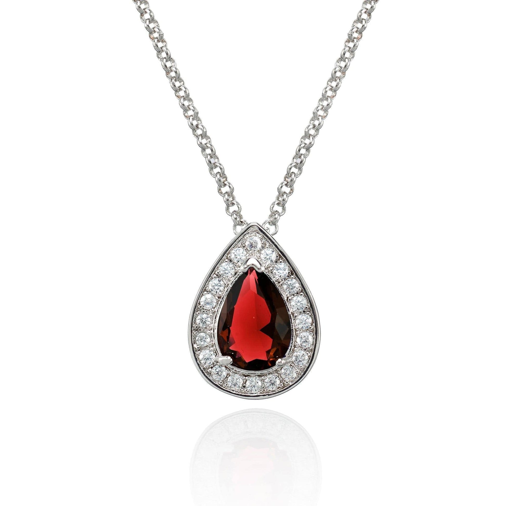 Teardrop Pendant Necklace with a Red Cubic Zirconia Gemstone - namana.london