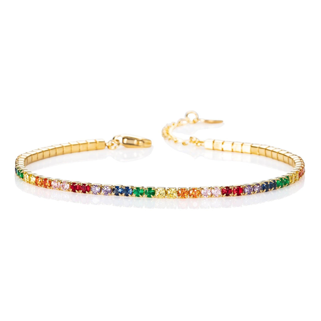 Gold Plated Skinny Rainbow Tennis Bracelet for Women