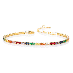 Gold Plated Skinny Rainbow Tennis Bracelet for Women - namana.london