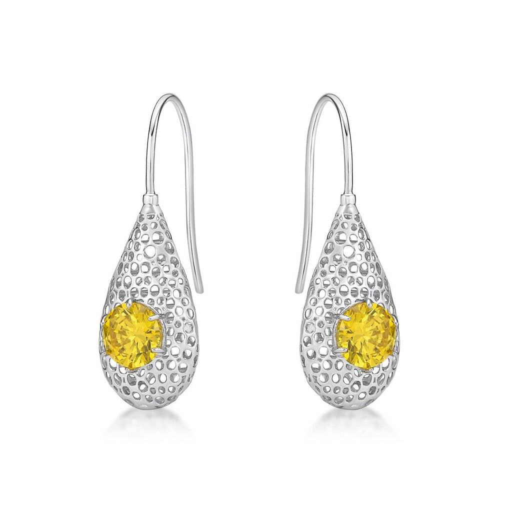 925 Sterling Silver Drop Earrings for Women with Bright Yellow Stones - namana.london