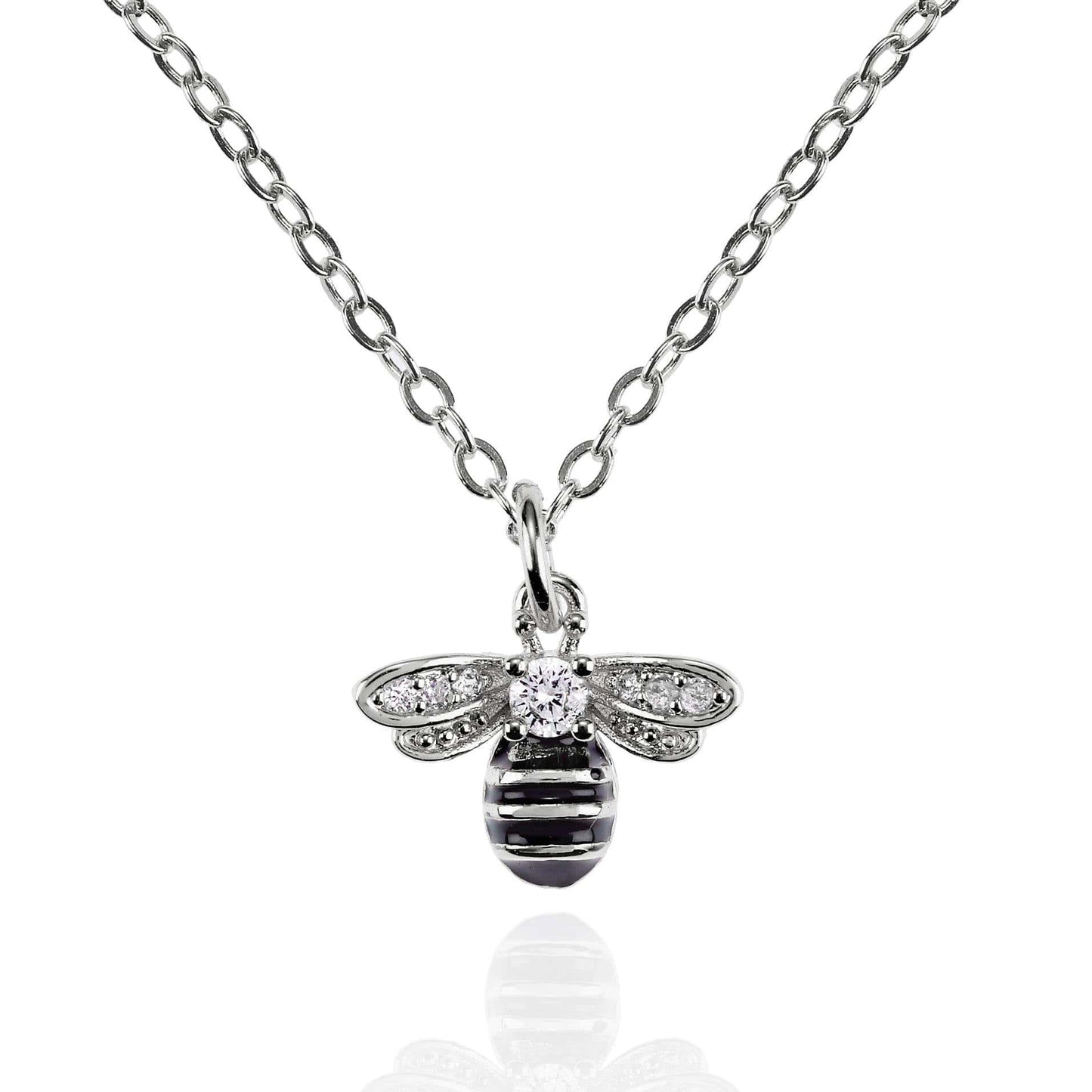 Bumble Bee Necklace with Cubic Zirconia and Black Enamel - namana.london
