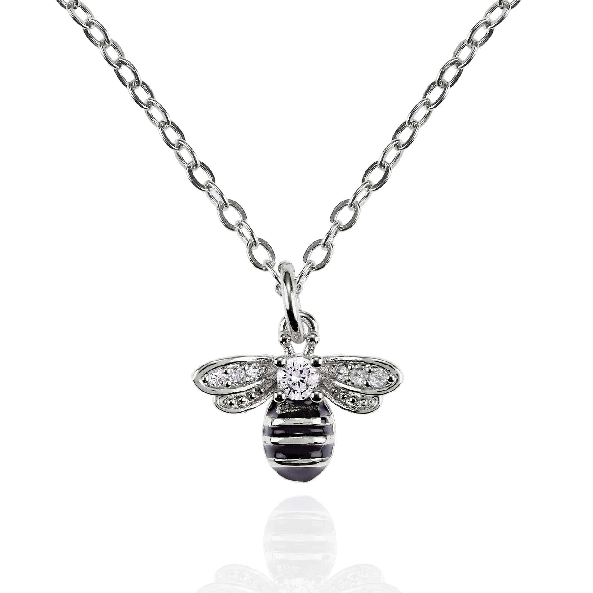 Bumble Bee Necklace with Cubic Zirconia and Black Enamel - namana.london