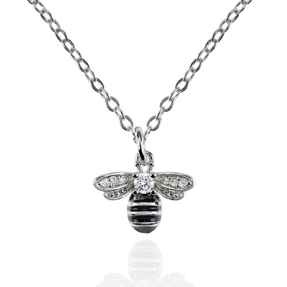 Bumble Bee Necklace with Cubic Zirconia and Black Enamel - namana.london