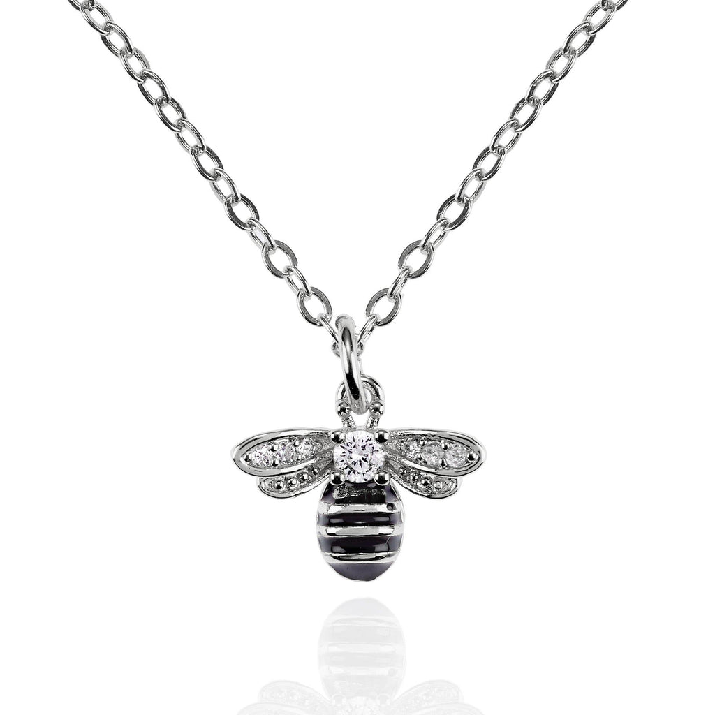 Bumble Bee Necklace with Cubic Zirconia and Black Enamel