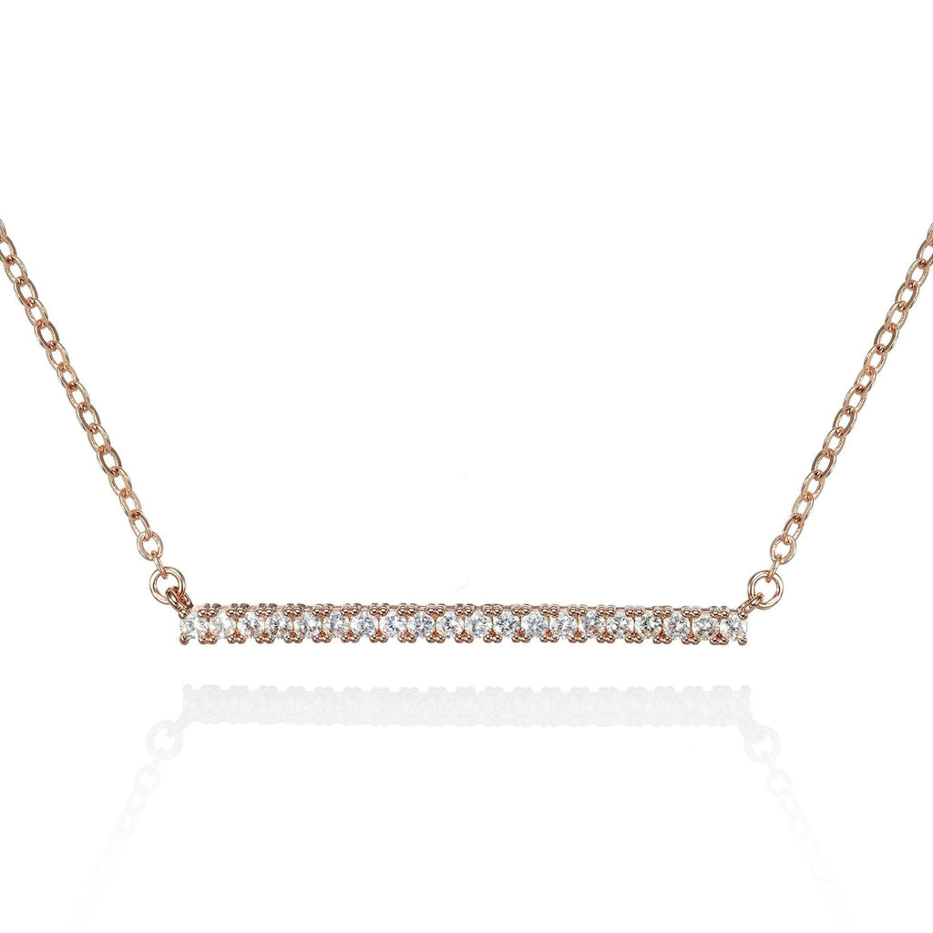 Rose Gold Bar Pendant Necklace with Cubic Zirconia - namana.london