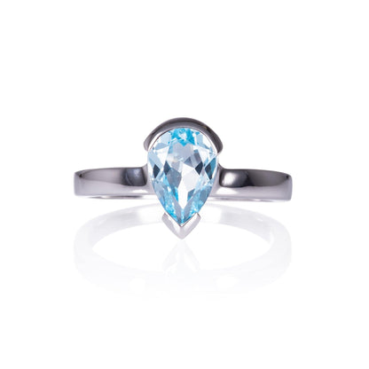 Pear Shaped Blue Topaz Ring for Women in 925 Sterling Silver - namana.london