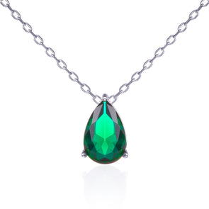 925 Sterling Silver Green Pear Pendant Necklace for Women. - namana.london