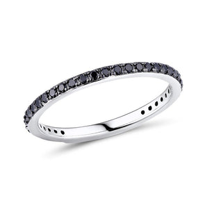Skinny Sterling Silver Band Ring for Women with Black Spinel Gemstones - namana.london