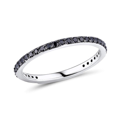 Skinny Sterling Silver Band Ring for Women with Black Spinel Gemstones - namana.london
