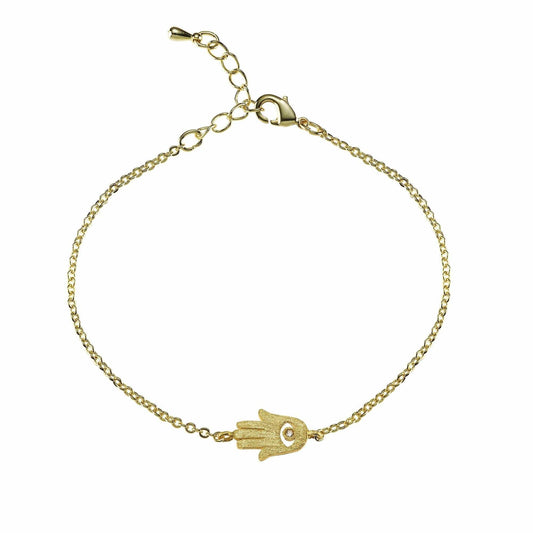 Gold Hamsa Bracelet. Brushed Finish Lucky Charm Bracelet. - namana.london