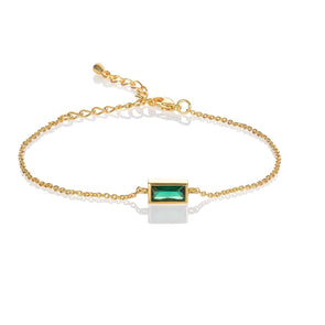 Dainty Gold Bracelet with a Green Cubic Zirconia Stone - namana.london