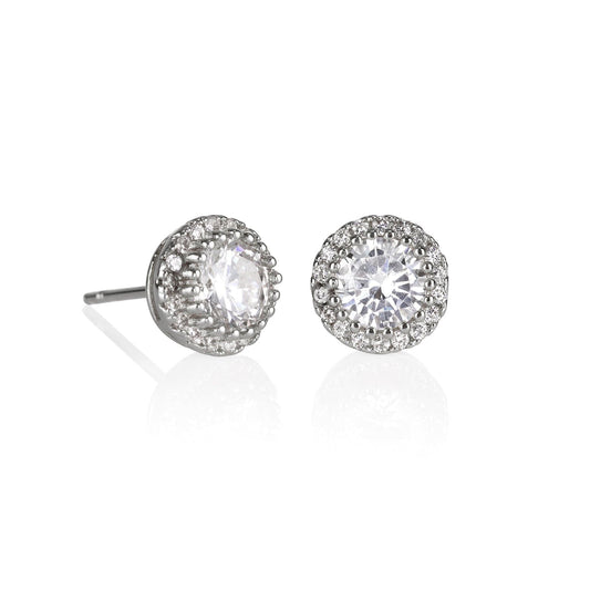 Halo Stud Earrings with Cubic Zirconia Stones - namana.london