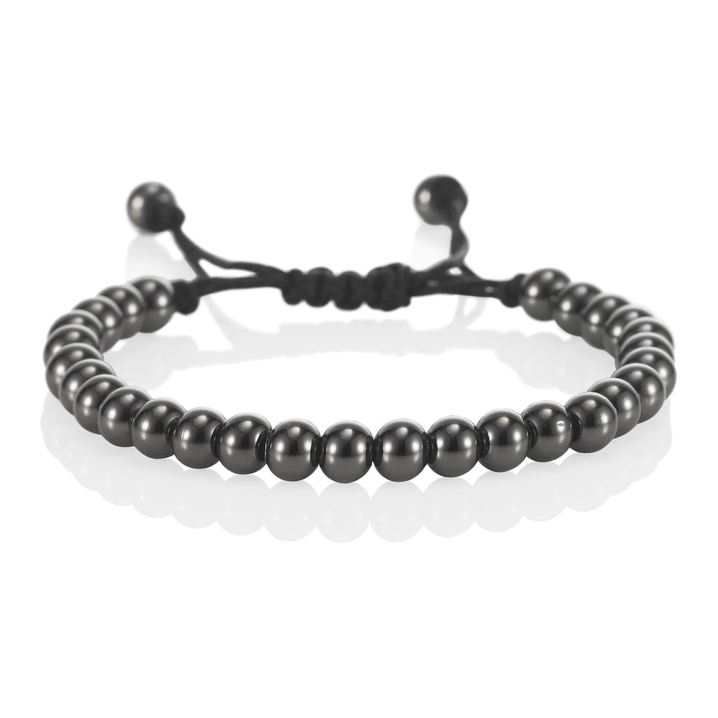 Gunmetal Black Bracelet for Women with Metal Beads on Adjustable Black Cord - namana.london
