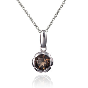 925 Sterling Silver Round Smoky Quartz Pendant Necklace - namana.london