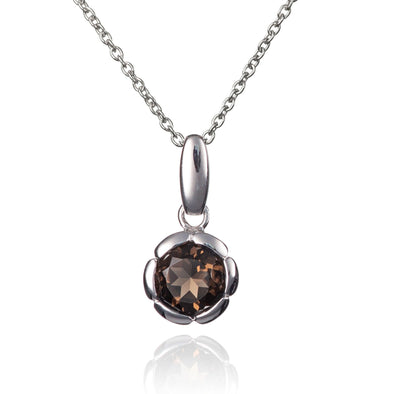 925 Sterling Silver Round Smoky Quartz Pendant Necklace - namana.london