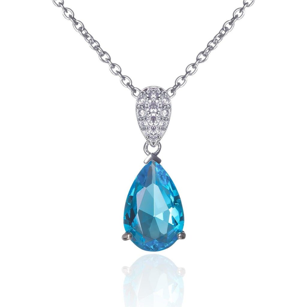 Sterling Silver Light Blue Teardrop Pendant Necklace for Women