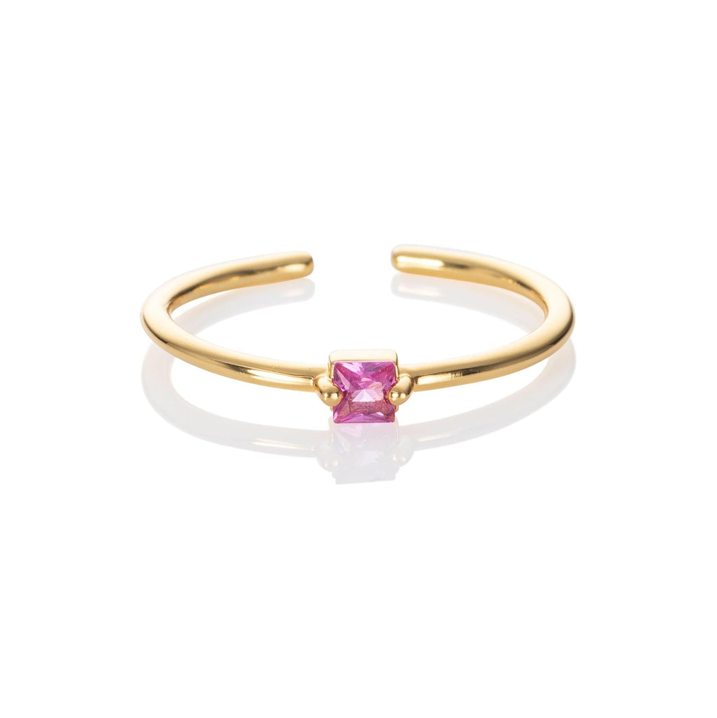 Adjustable Gold Plated Ring for Women with a Light Pink Cubic Zirconia Stone - namana.london