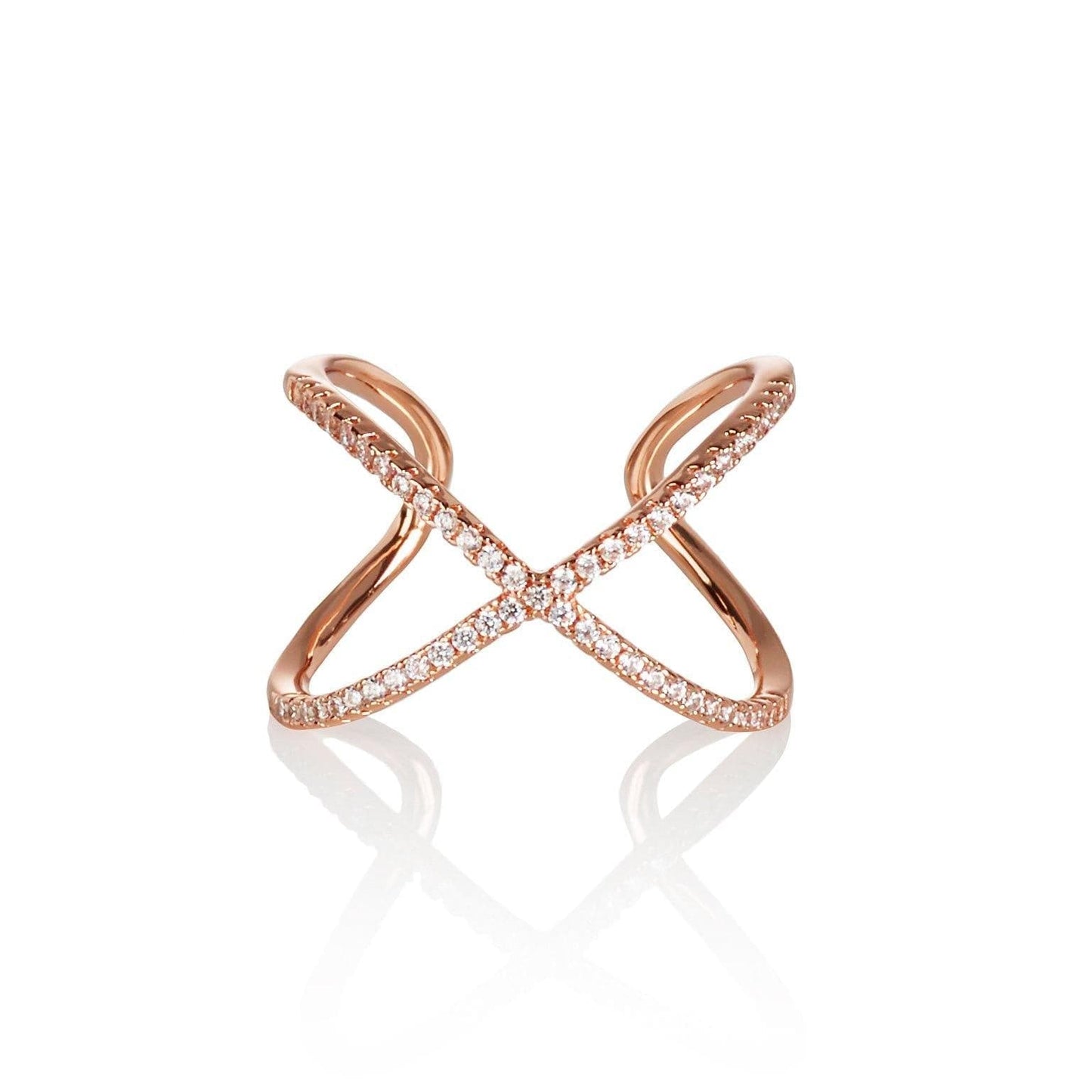 Adjustable Rose Gold Cross Ring for Women with Cubic Zirconia Stones - namana.london