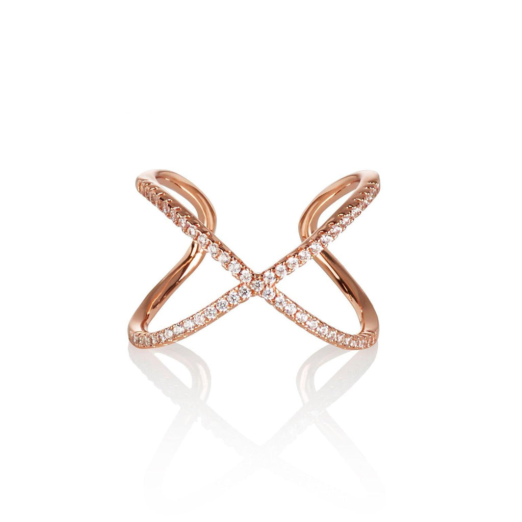 Adjustable Rose Gold Cross Ring for Women with Cubic Zirconia Stones