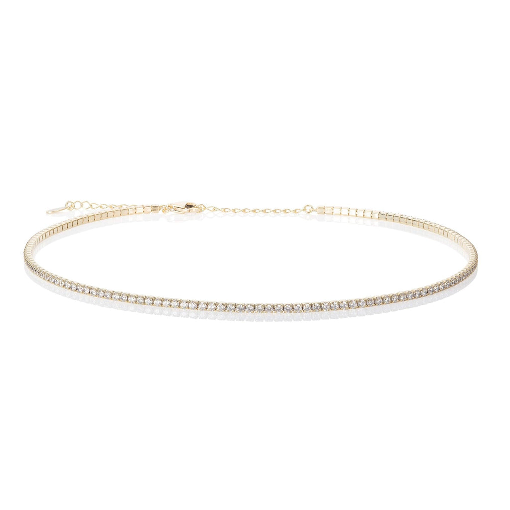 Gold Plated Skinny Choker Necklace for Women with Cubic Zirconia Stones - namana.london