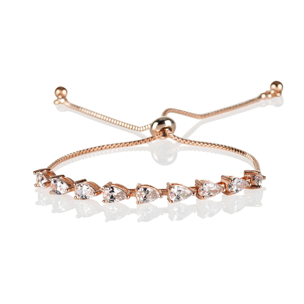 Adjustable Rose Gold Bracelet with Pear Shaped Cubic Zirconia - namana.london