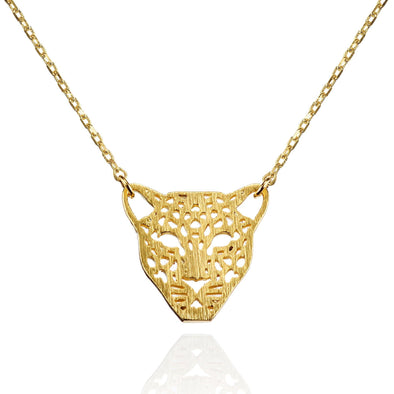 Gold Panther Pendant Necklace with Brushed Finish - namana.london