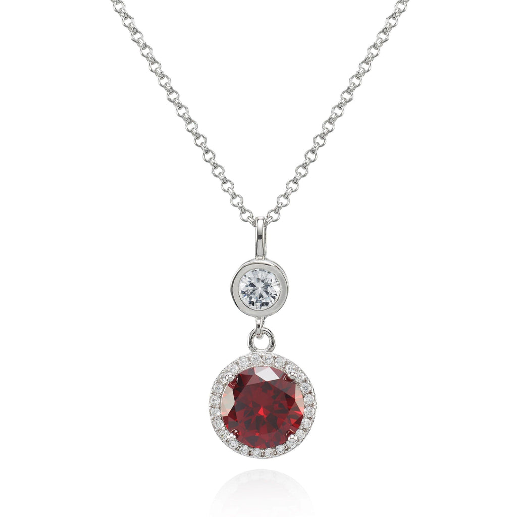 Double Drop Pendant Necklace with a Red Cubic Zirconia Gemstone
