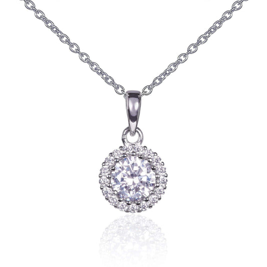 925 Sterling Silver Cubic Zirconia Halo Pendant Necklace - namana.london