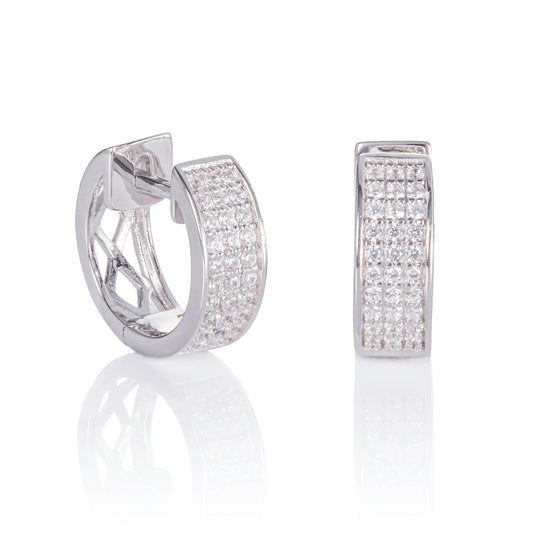 Sterling Silver Micro Pave Silver Hoops for Women. - namana.london