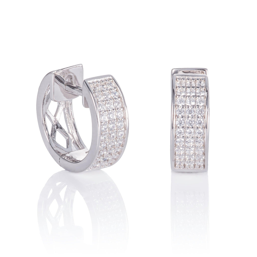 Sterling Silver Micro Pave Silver Hoops for Women. - namana.london