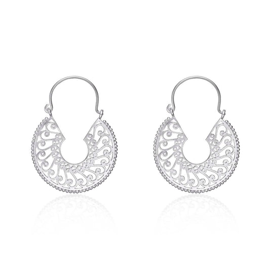 925 Sterling Silver Large Ethnic Tribal Hoop Earrings for Women - namana.london