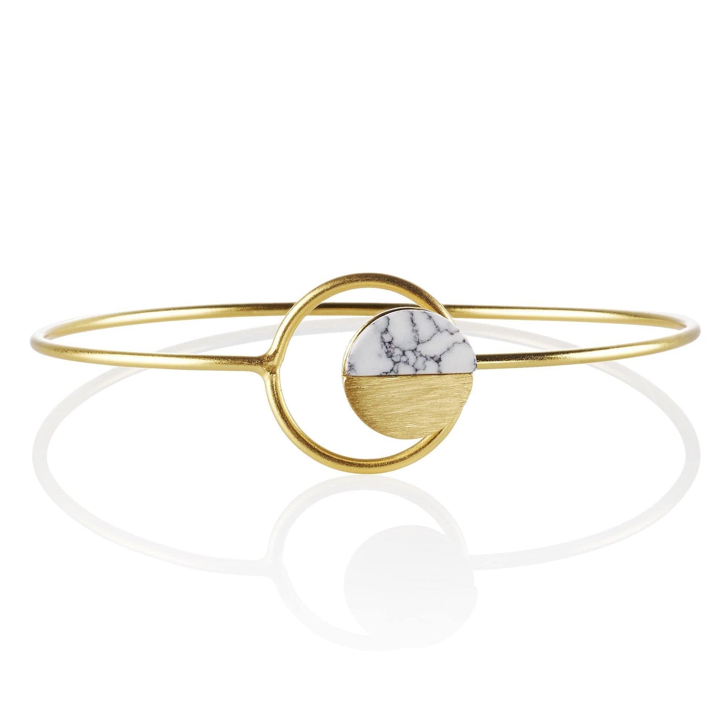 Gold Disc Bangle Bracelet with a White Agate - namana.london