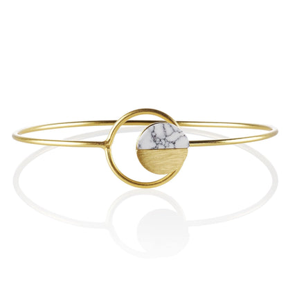 Gold Disc Bangle Bracelet with a White Agate - namana.london