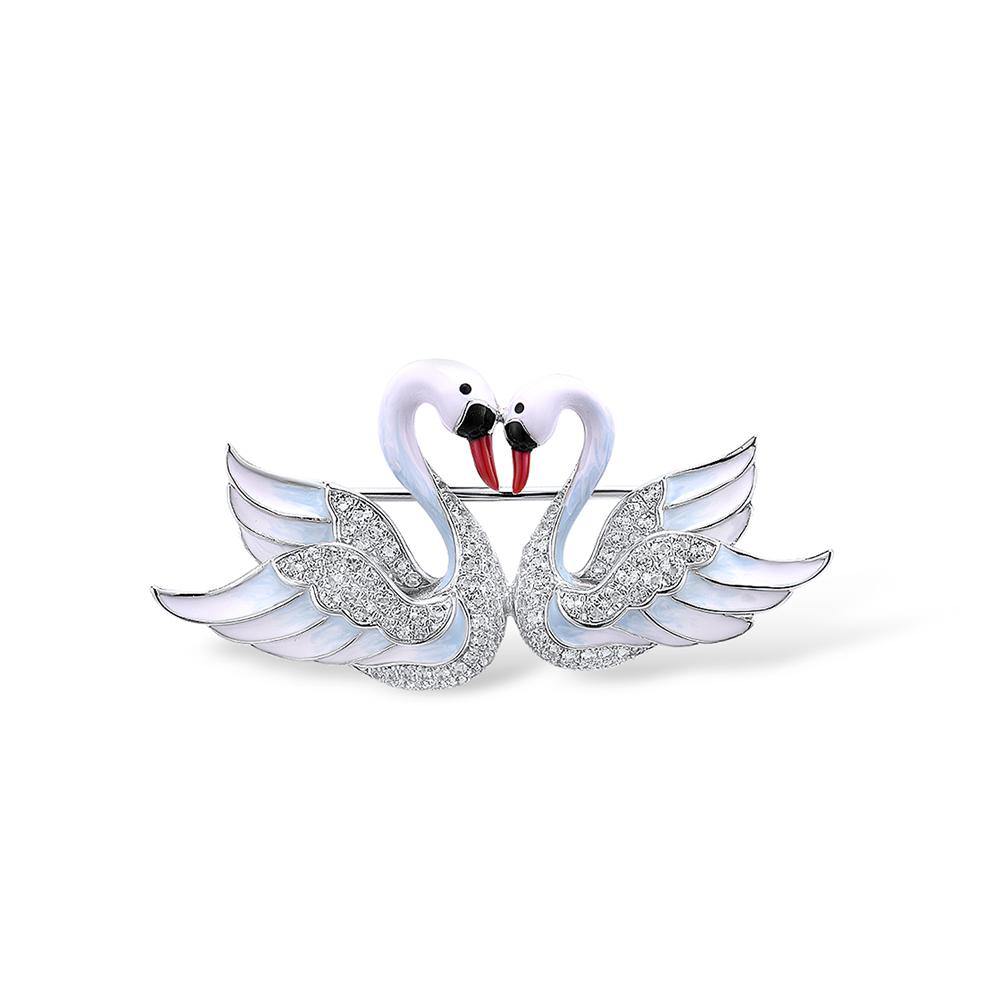 Sterling Silver Brooch for Women with Swan Couple - namana.london