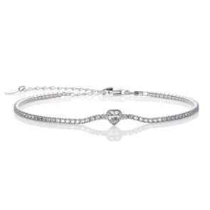 925 Sterling Silver Skinny Tennis Bracelet with a Heart Shaped Stone - namana.london