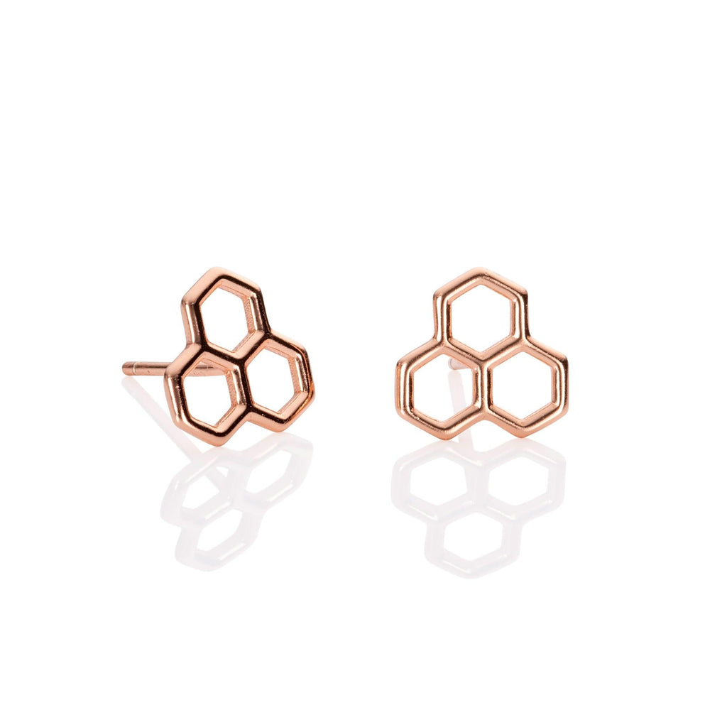 Rose Gold Honeycomb Stud Earrings for Women - namana.london
