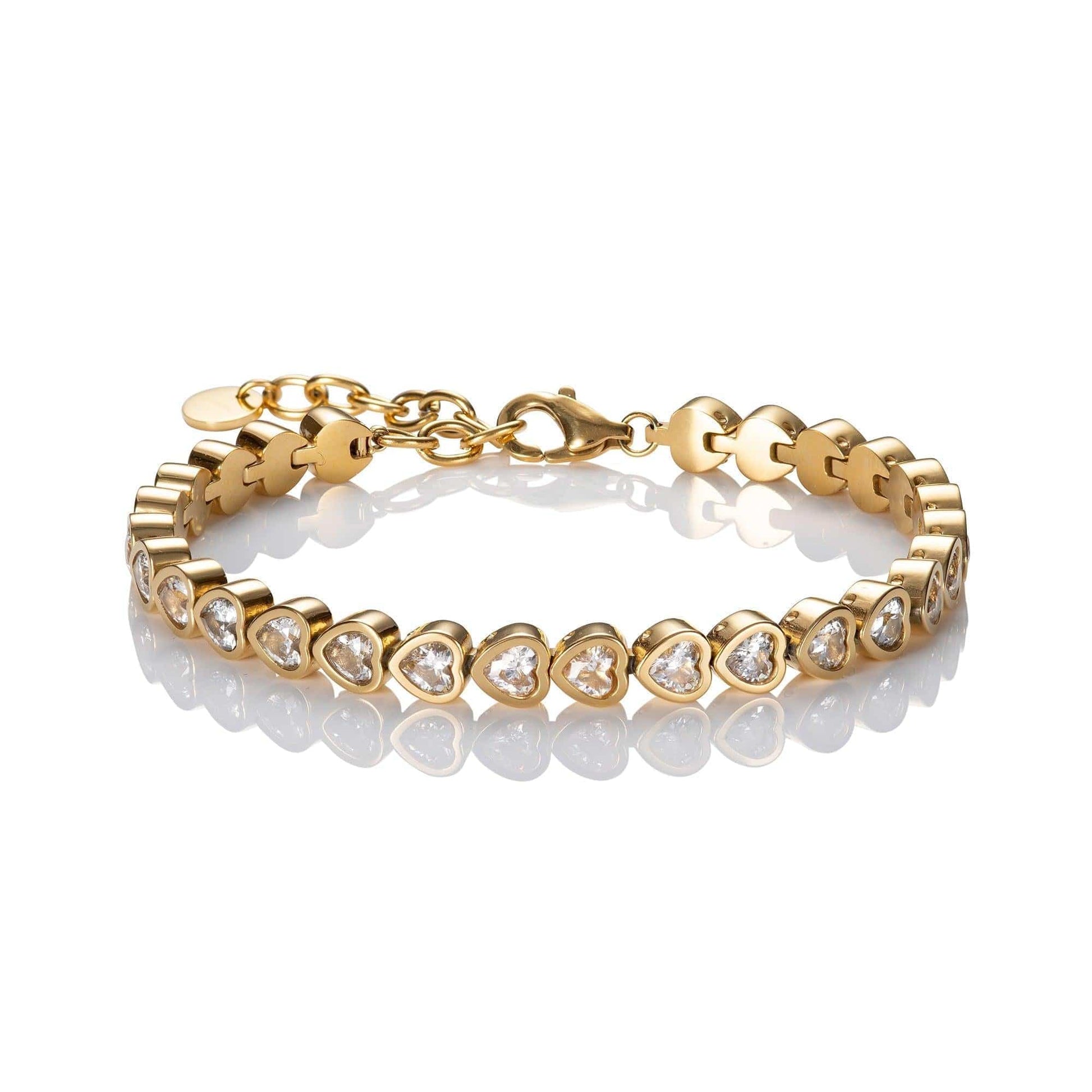 Gold Heart Tennis Bracelet for Women with Swarovski Crystals