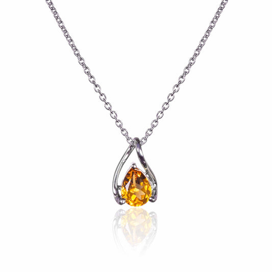 925 Sterling Silver Citrine Gemstone Pendant Necklace - namana.london
