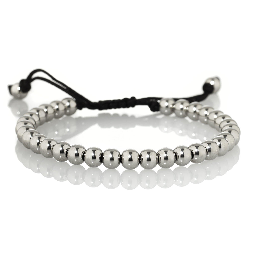 Stainless Steel Men's Bracelet with Metal Beads on Adjustable Black Cord - namana.london