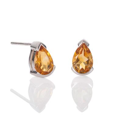 925 Sterling Silver Stud Earrings with Citrine Gemstones - namana.london