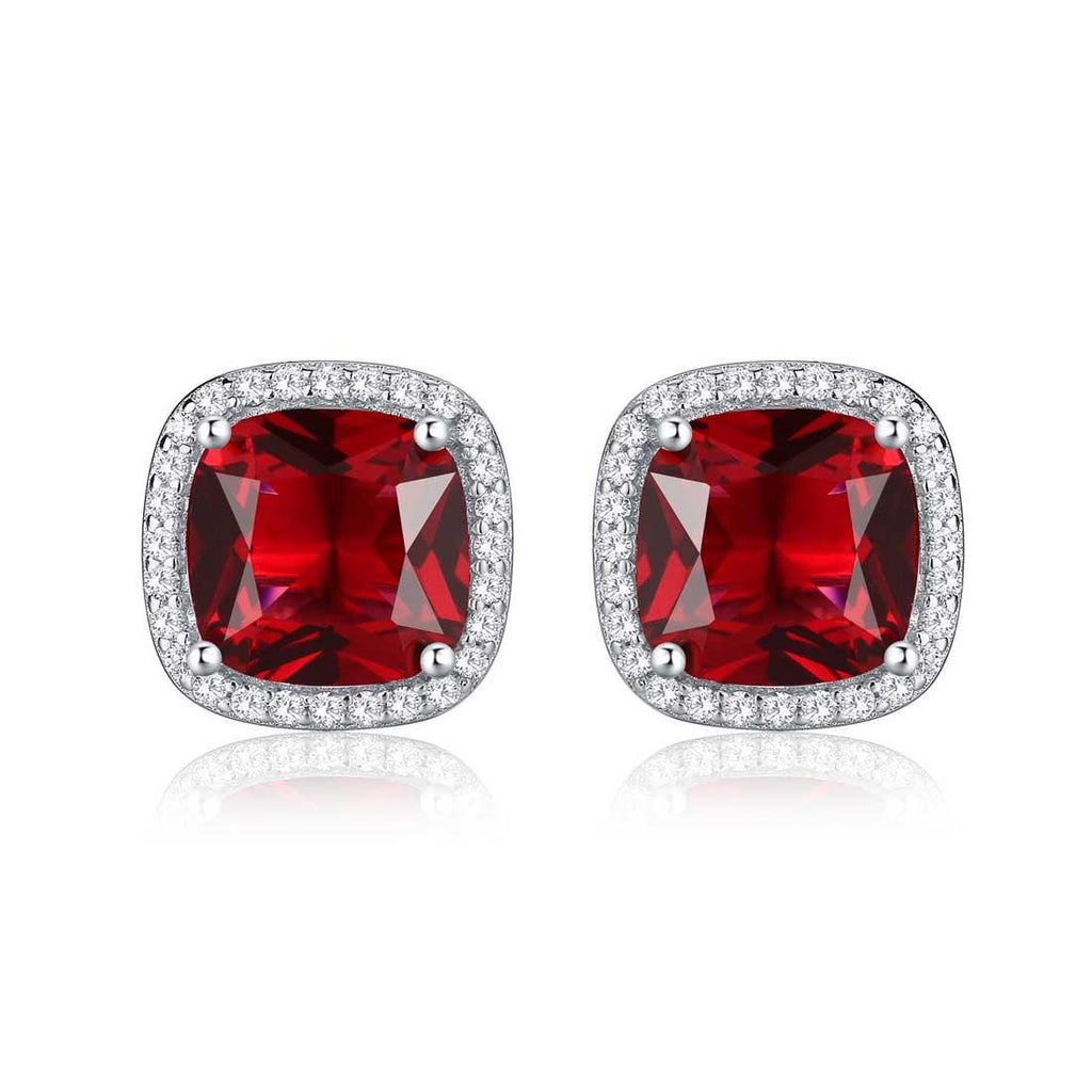 925 Sterling Silver Cushion Shaped Red Halo Stud Earrings for Women - namana.london