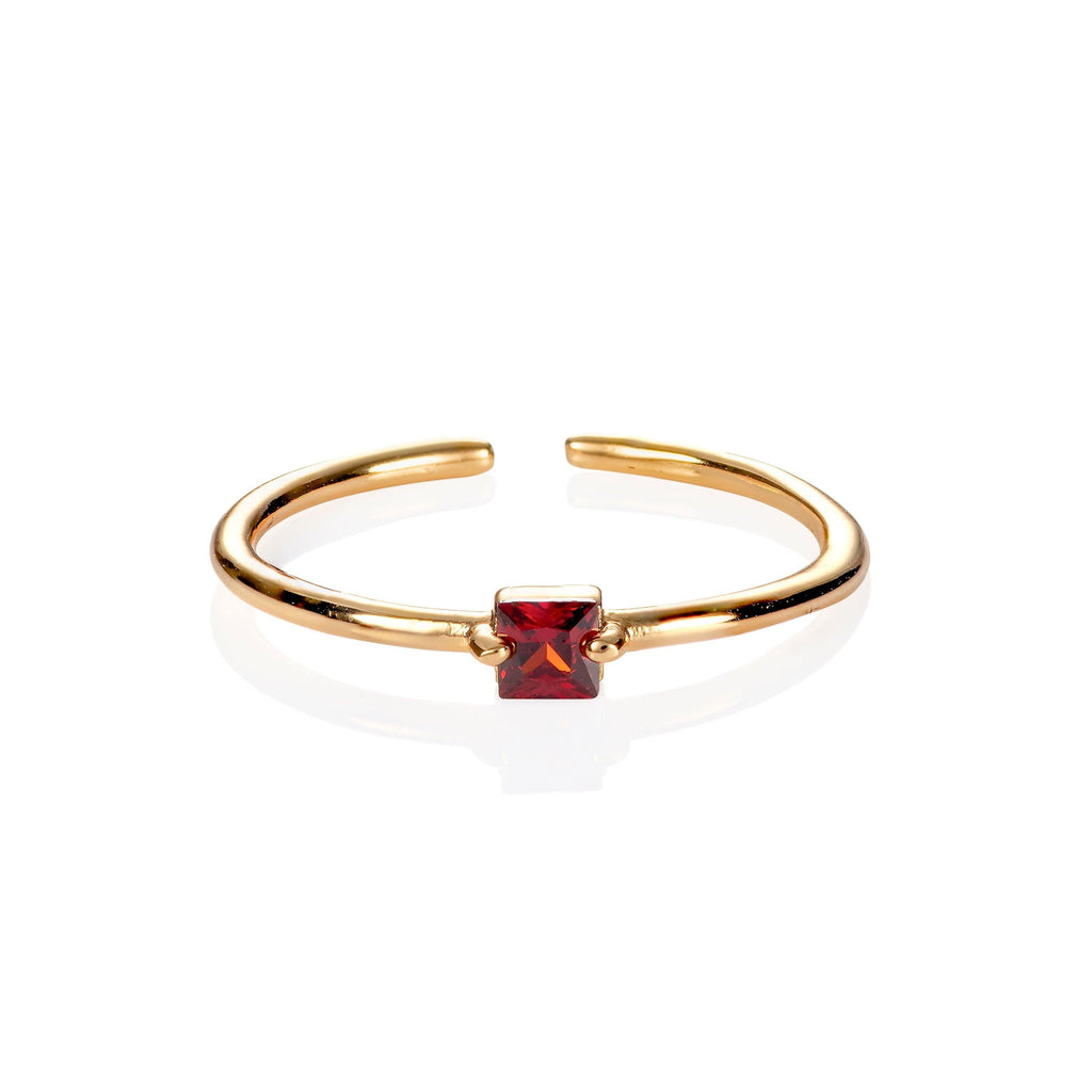 Adjustable Gold Plated Ring for Women with a Red Cubic Zirconia Stone - namana.london
