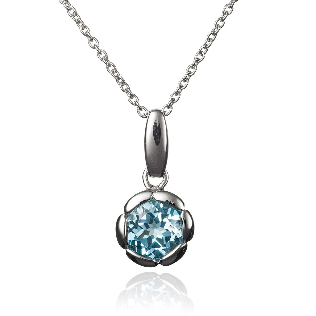 925 Sterling Silver Round Blue Topaz Pendant Necklace - namana.london