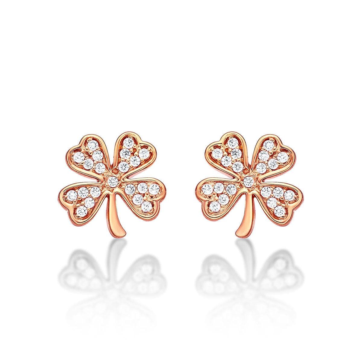 Rose Gold 4 Leaf Clover Stud Earrings for Women - namana.london