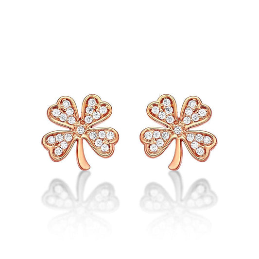 Rose Gold 4 Leaf Clover Stud Earrings for Women - namana.london