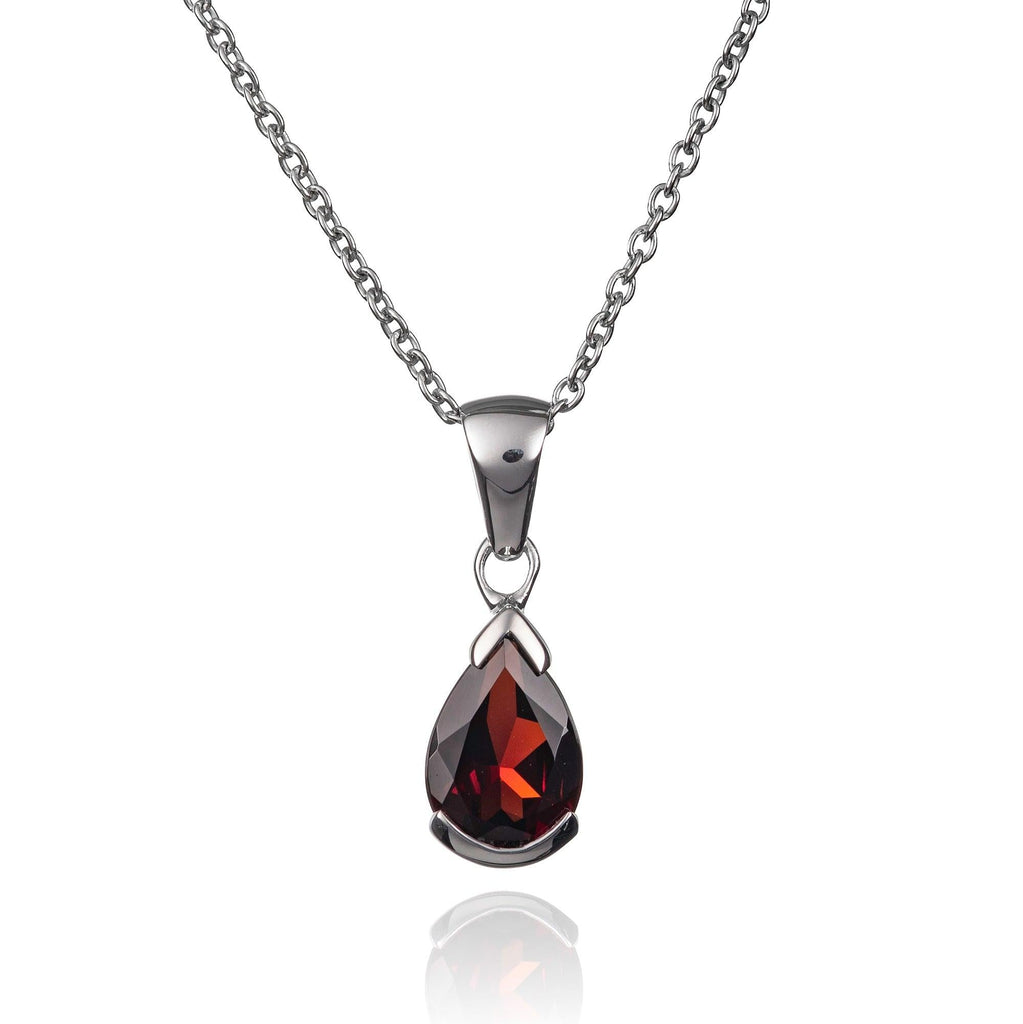 925 Sterling Silver Pear Shaped Garnet Pendant Necklace - namana.london